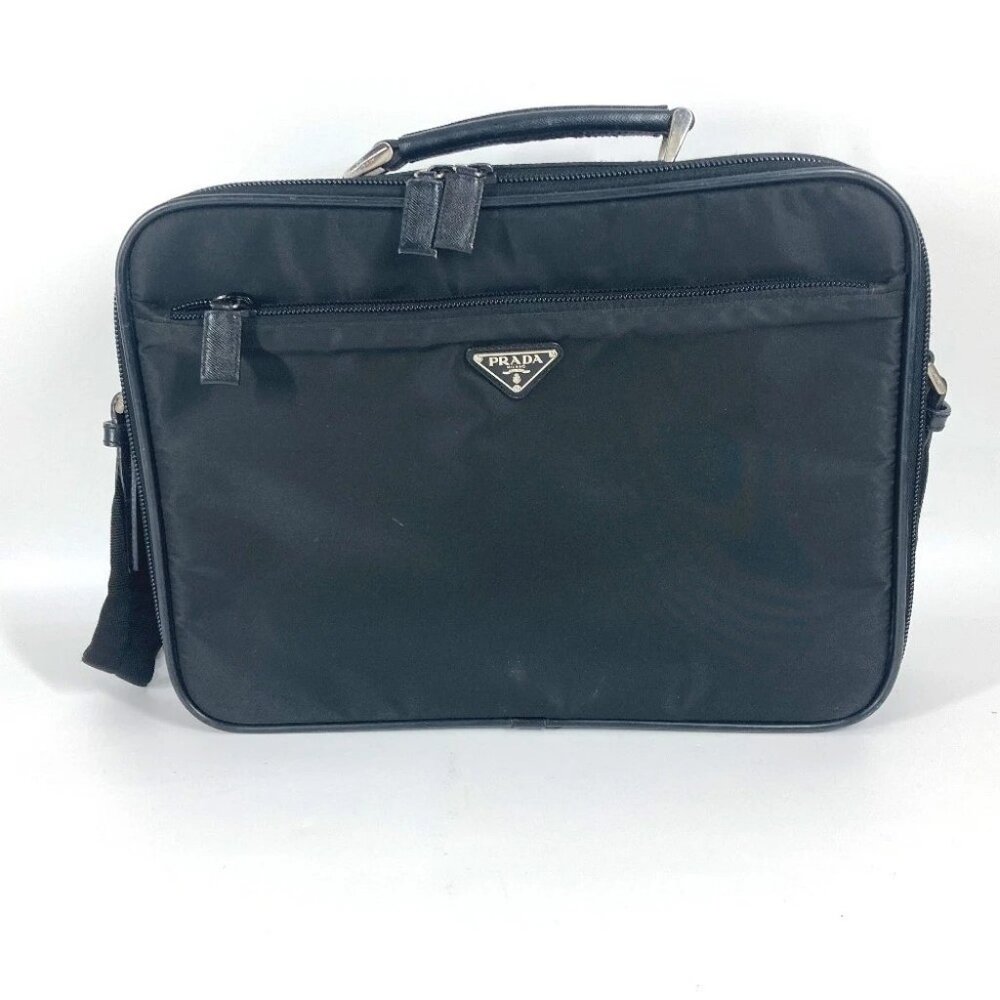 PRADA triangle logo plate 2WAY Hand Bag Business Bag Shoulder Bag